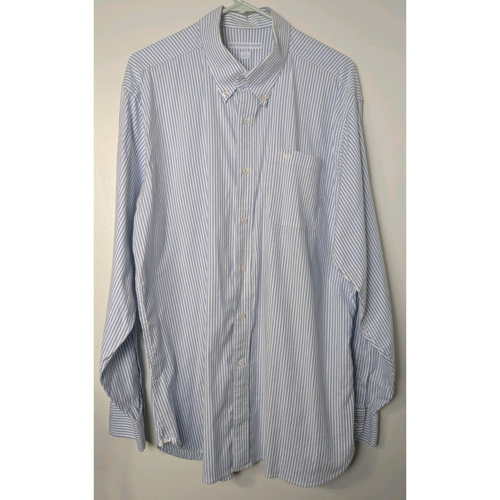 Southern Tide Button Down Shirt Mens Xl Blue White Stripe Stretch Classic Fit